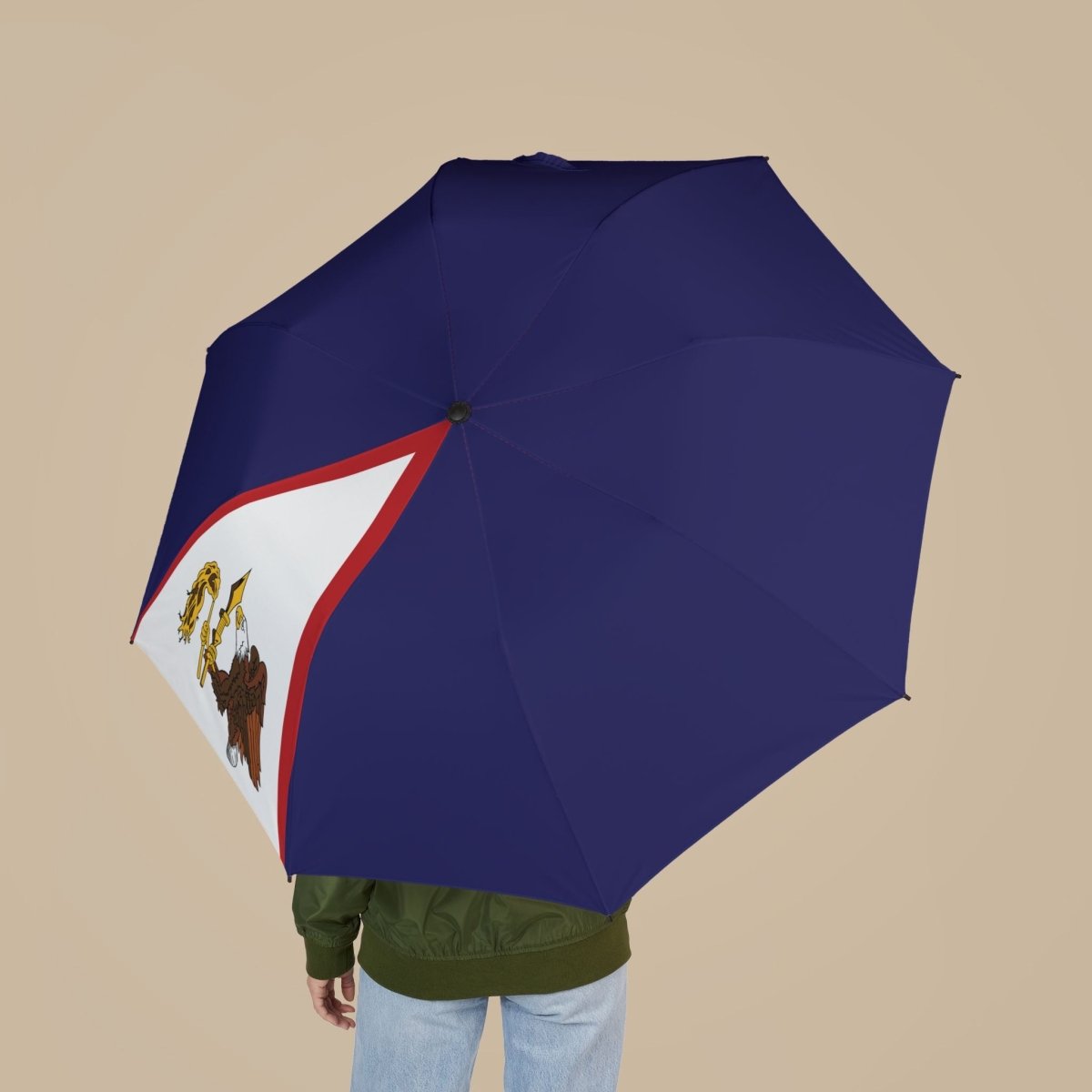 Artsadd PasifikaOne umbrella featuring the American Samoan flag, 48-inch (122cm) size, with vibrant flag design.