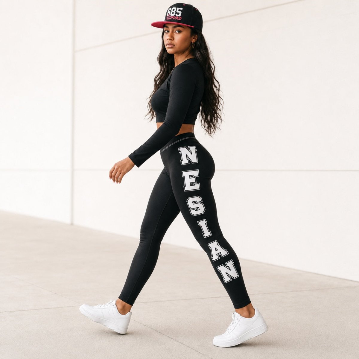 Mid-rise casual leggings by MWW On Demand in Nesian Strength design, featuring a comfortable fit and stylish pattern.