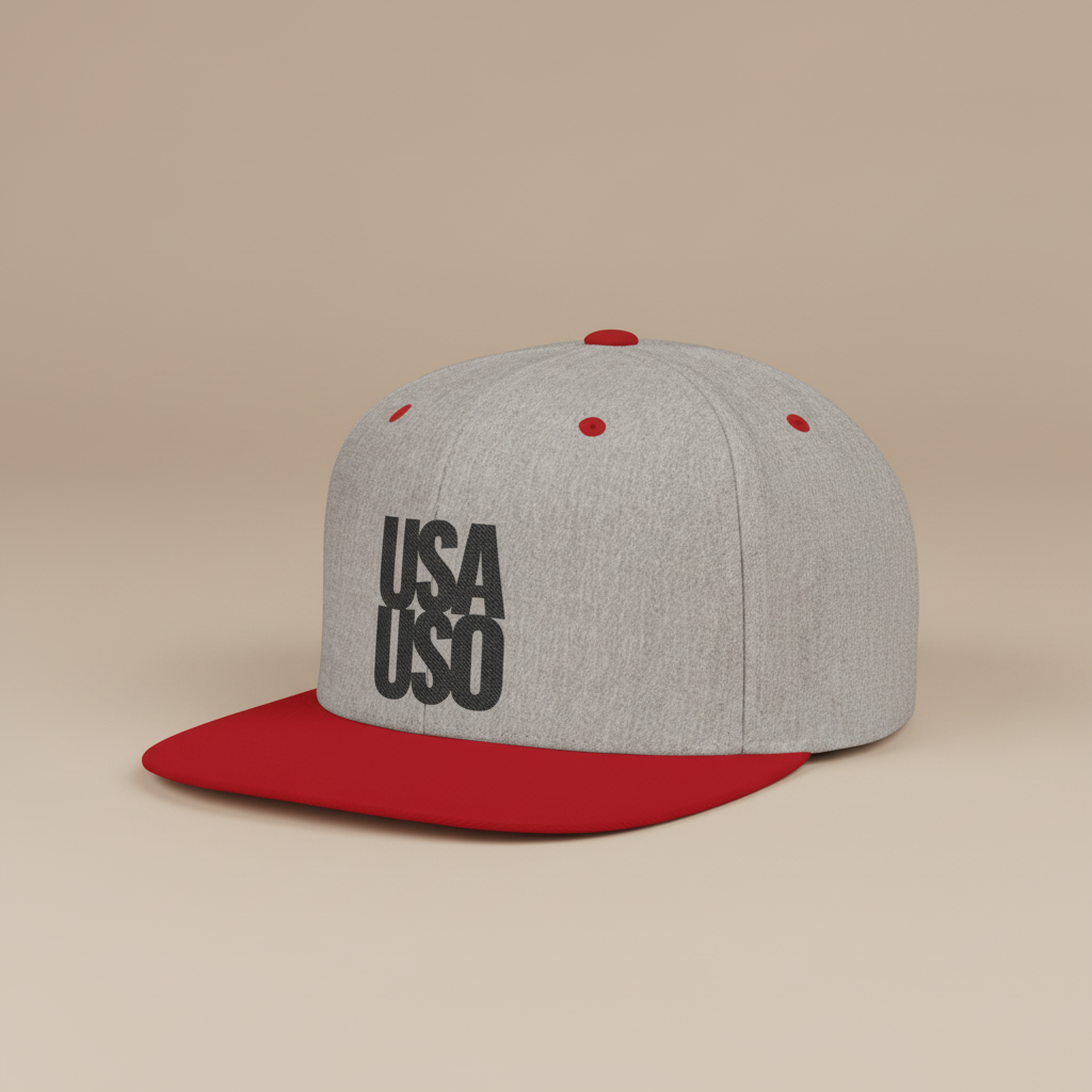Flat Bill Snapback Hat - USAUSO - Black Embroidery - AU/NZ/USA