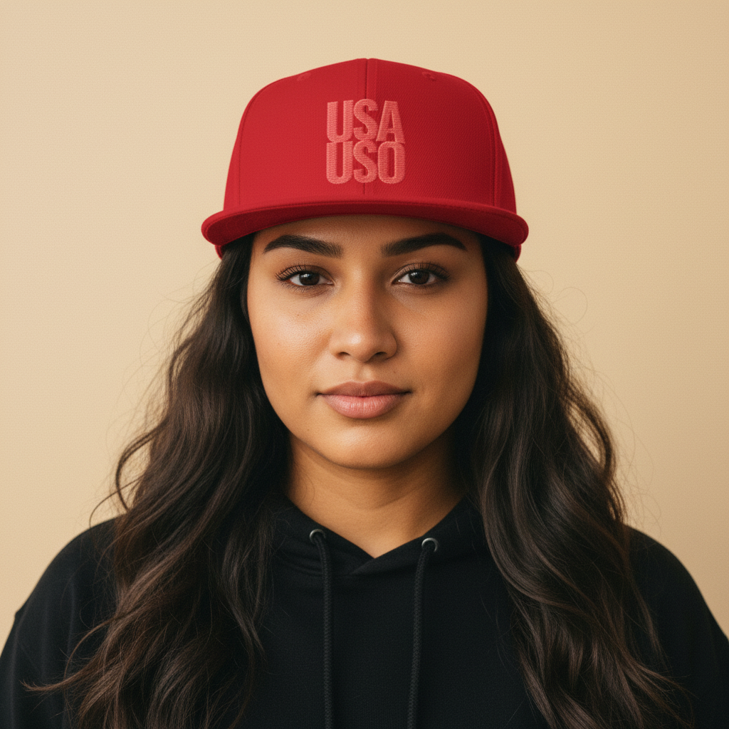 Flat Bill Snapback Hat - USAUSO - Red Embroidery - AU/NZ/USA