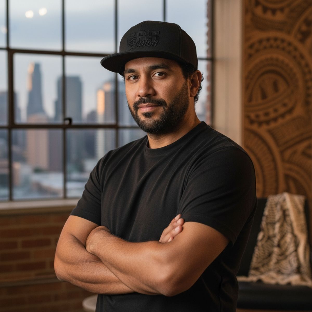 Black flat bill snapback hat by Fulfill Engine with USA USO embroidery, one size, featuring black design and adjustable strap