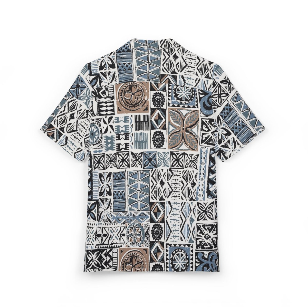Black stitching KoaTech Hawaiian Button-Down Shirt in Elei Steel pattern by FYBY, featuring tropical floral design and relaxed fit.