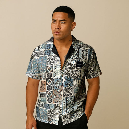 KoaTech™ - Hawaiian Button - Down Shirt - Elei Steel - AU/NZ/USA - The Koko Samoa