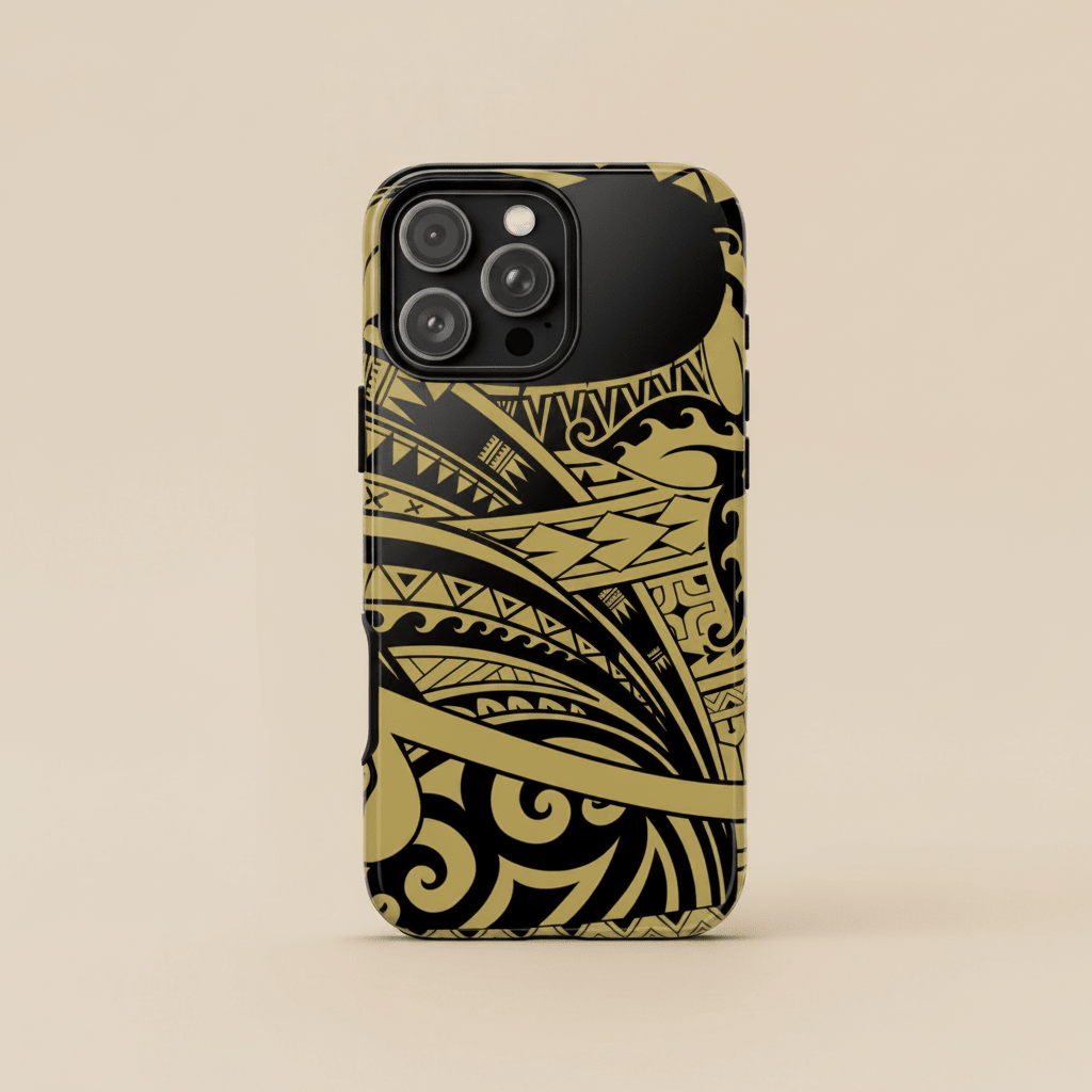 iPhone Tough Phone Case in Bloom Gold, designed for durability and style, featuring floral pattern for AU/NZ/USA models.