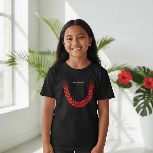 Kids unisex Ula Fala tee by The Print Bar, featuring a colorful tropical island and ocean scene on a comfortable kids' T-shirt.