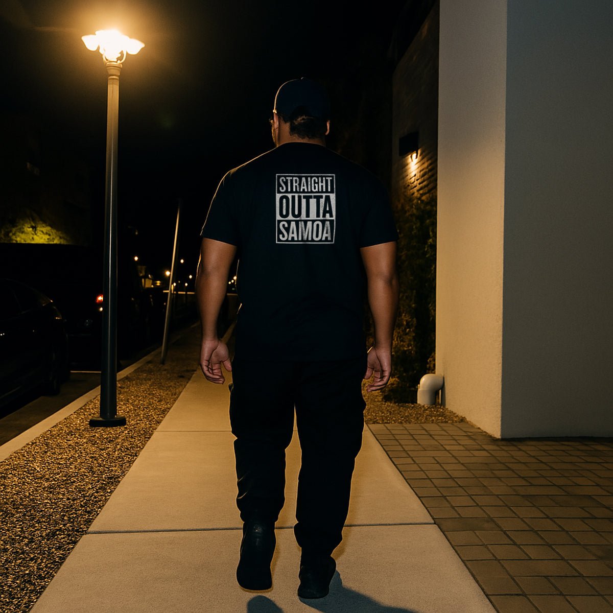 Black unisex heavy tee by The Print Bar featuring a "Straight Outta Samoa" graphic design.