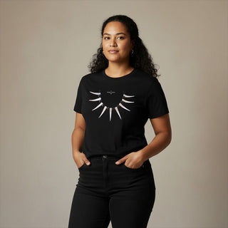 Black unisex heavy T-shirt by Ula Nifo featuring monster digital design, displayed on a plain background.