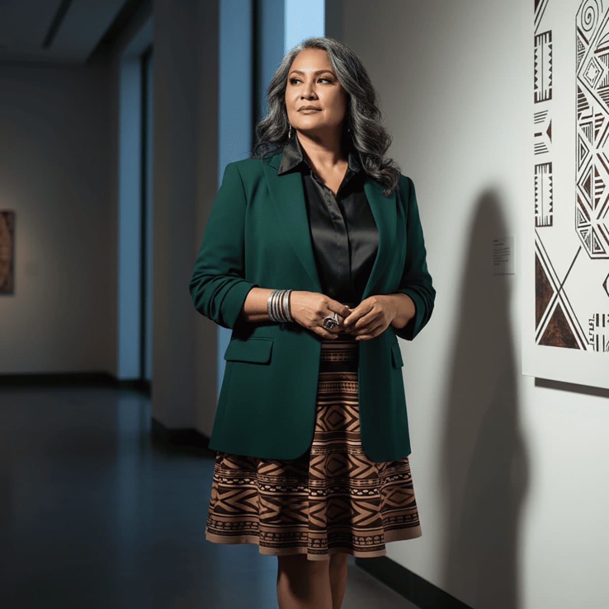 Women's Skater Skirt by MWW on Demand, in Siapo print, casual style, lightweight fabric, shown in XS size.