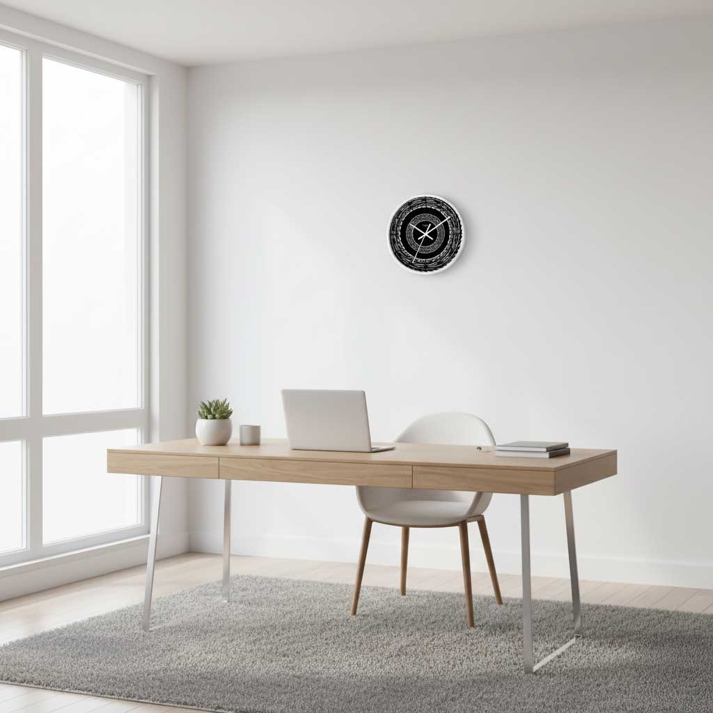 Black 10-inch wall clock featuring Samoan arrows design, perfect for home decor in AU, NZ, and USA.