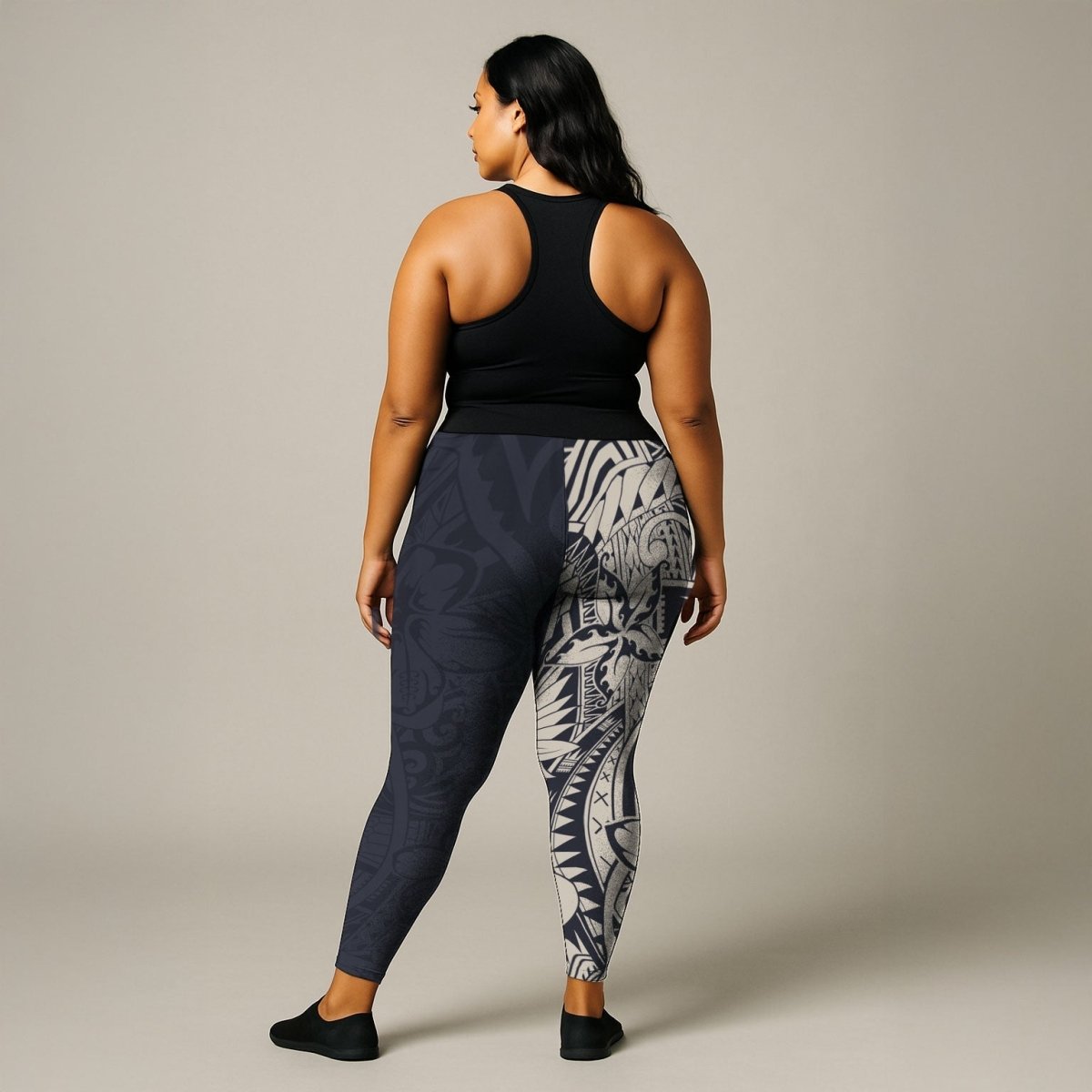 Blue Bloom all-over print leggings in 2XL to 6XL by IslandCurvy, featuring vibrant floral design on a sublimator fabric.