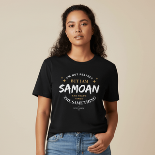 Dark chocolate soft unisex T-shirt by The Print Bar featuring the "Not Perfect But Samoan" design, personalized for AU/NZ.
