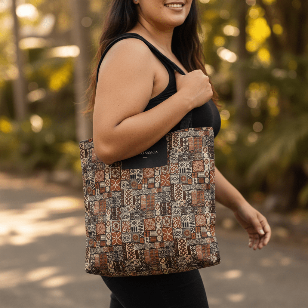 Elei tote bag featuring traditional Samoa-inspired design, casual shoulder bag for daily use