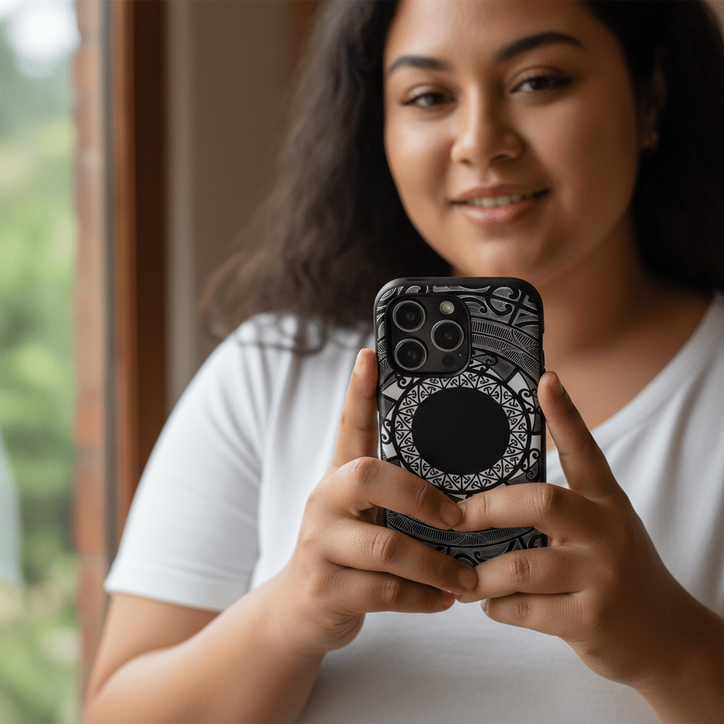 Māori tough phone case featuring traditional Samoan Koko Samoa design, fits AU, NZ, and USA smartphones.