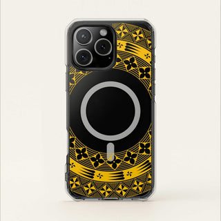 PasifikaOne MagSafe clear case for iPhone 16 in Tongan Yellow, transparent protective cover with MagSafe compatibility.