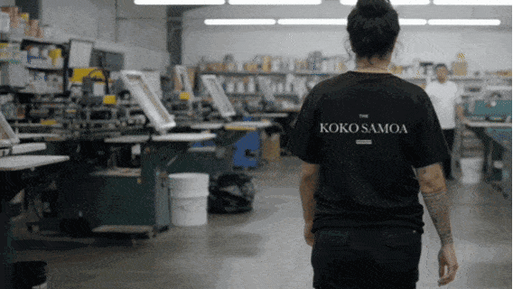 Koko Samoa tees being printed to order, one garment at a time