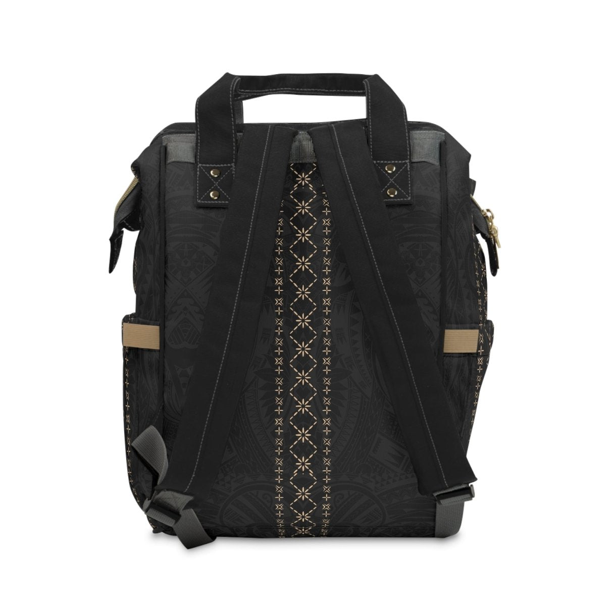 Malu multipurpose diaper bag with multiple compartments, black fabric, and adjustable straps for convenient baby care.