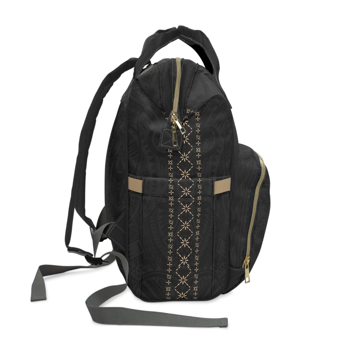 Malu multipurpose diaper bag with multiple compartments, black fabric, and adjustable straps for moms and parents.
