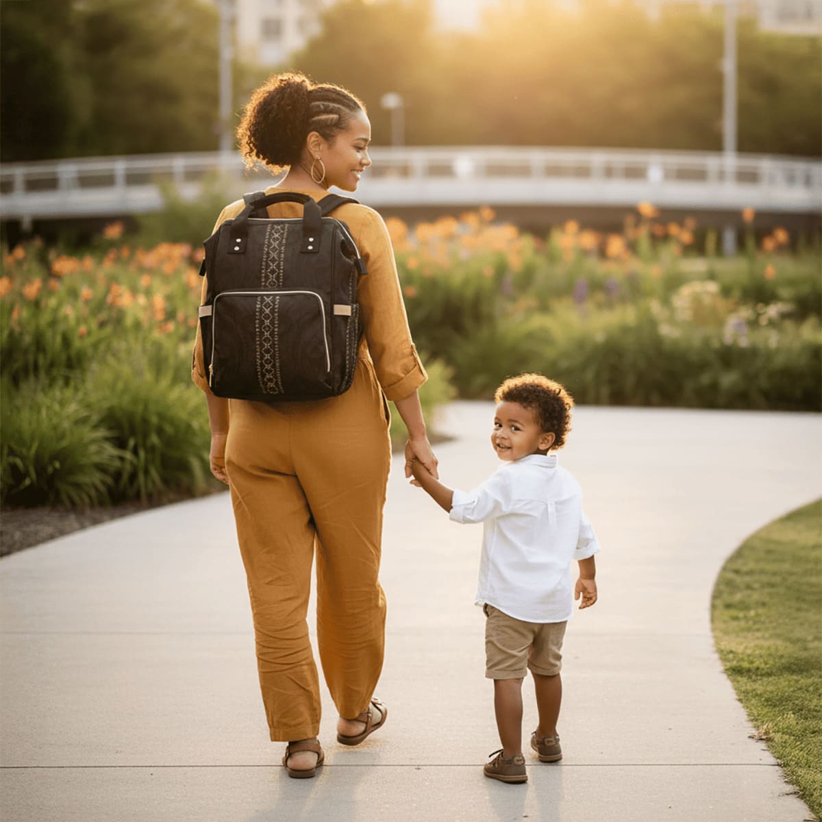 Malu multipurpose diaper bag showing spacious interior, adjustable straps, and multiple compartments for baby essentials.