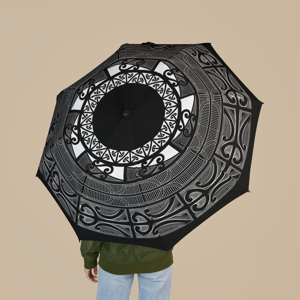 Artsadd PasifikaOne Māori umbrella, 48-inch (122cm) rain umbrella with traditional Māori patterns and vibrant colors.