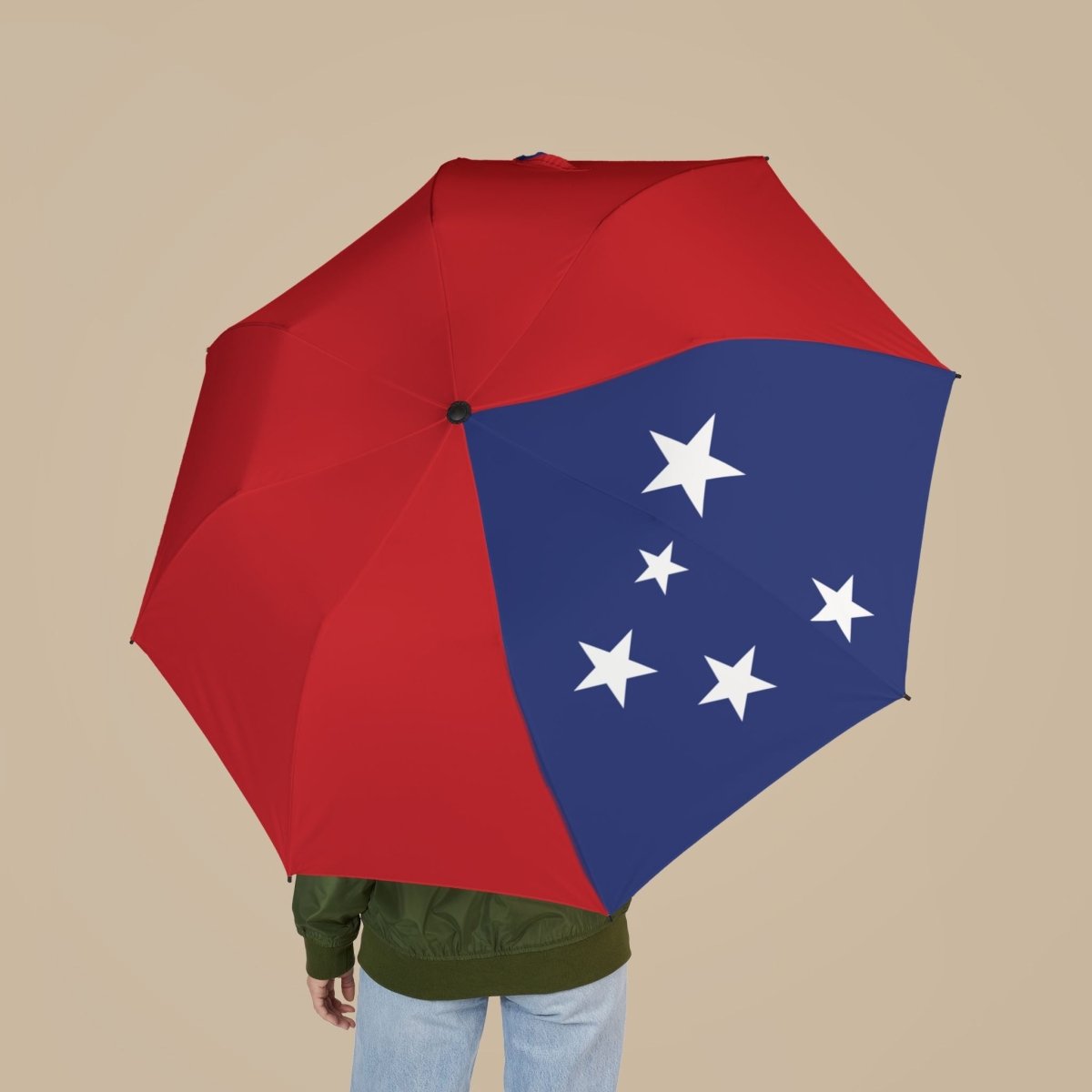 PasifikaOne umbrella with Samoan flag design, 48-inch (122cm) size, featuring vibrant colors and a sturdy handle.