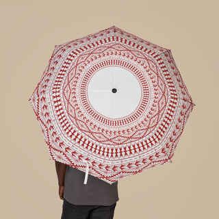 PasifikaOne umbrella, 48-inch Tongan white accessories umbrella with detailed Polynesian-inspired design.