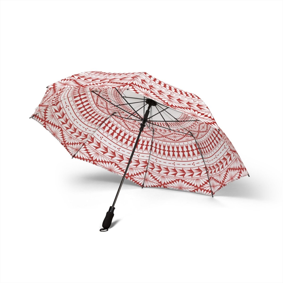 PasifikaOne white Tongan umbrella, 48-inch/122cm size, with intricate Polynesian patterns, designed for accessories.