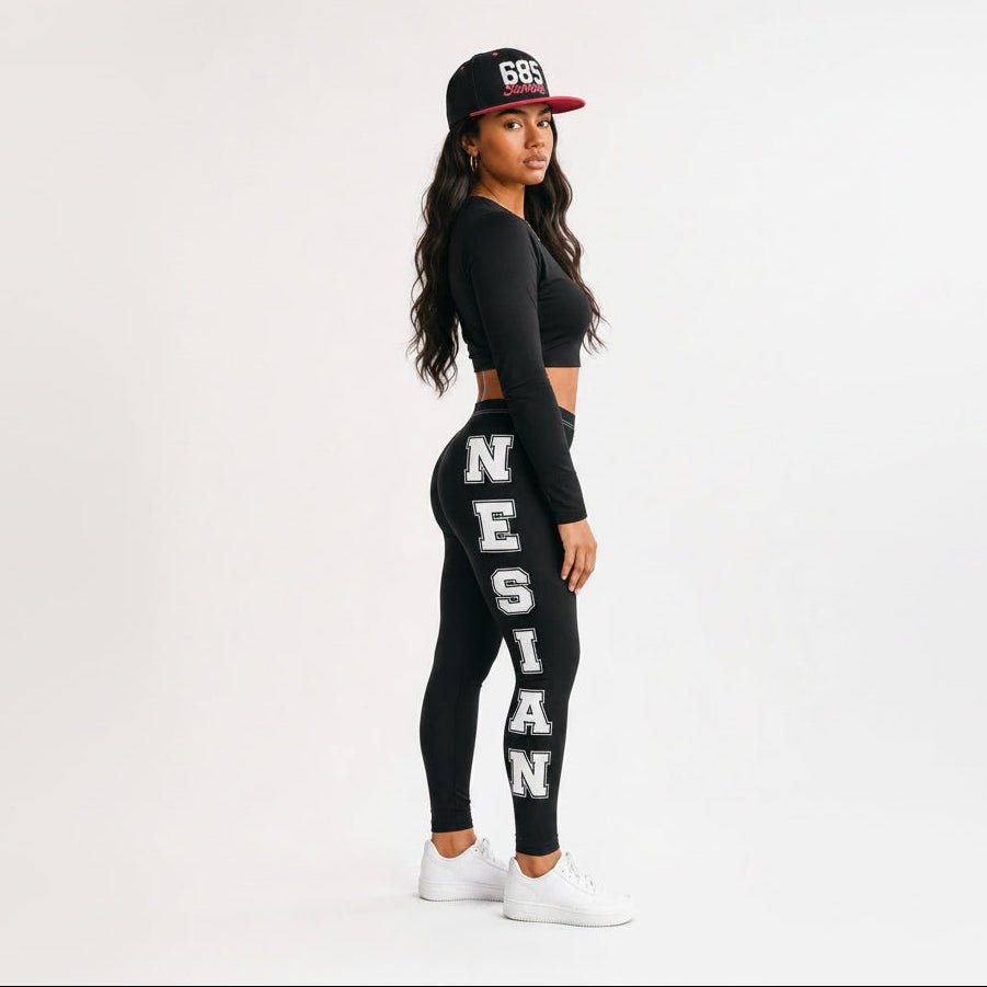Mid-rise casual leggings by MWW On Demand in Nesian Strength design, featuring comfortable fit and stylish pattern.