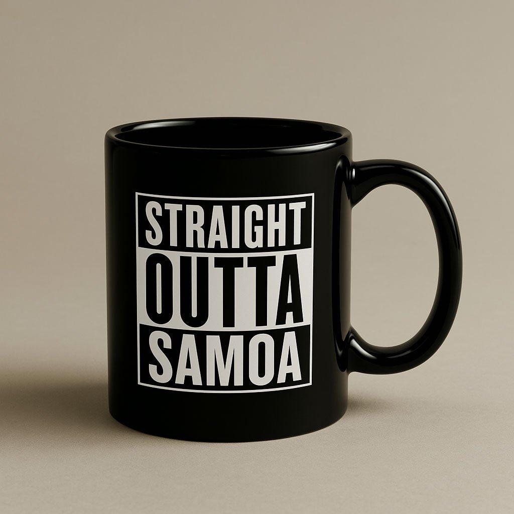 LimaLuxe™ 325ml Straight Outta Samoa mug by Prima Printing, featuring a colorful tropical design and sturdy ceramic construction.