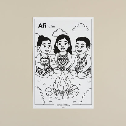 Downloadable Learn and Colour Sheet - Afi - AU/NZ/USA - The Koko Samoa