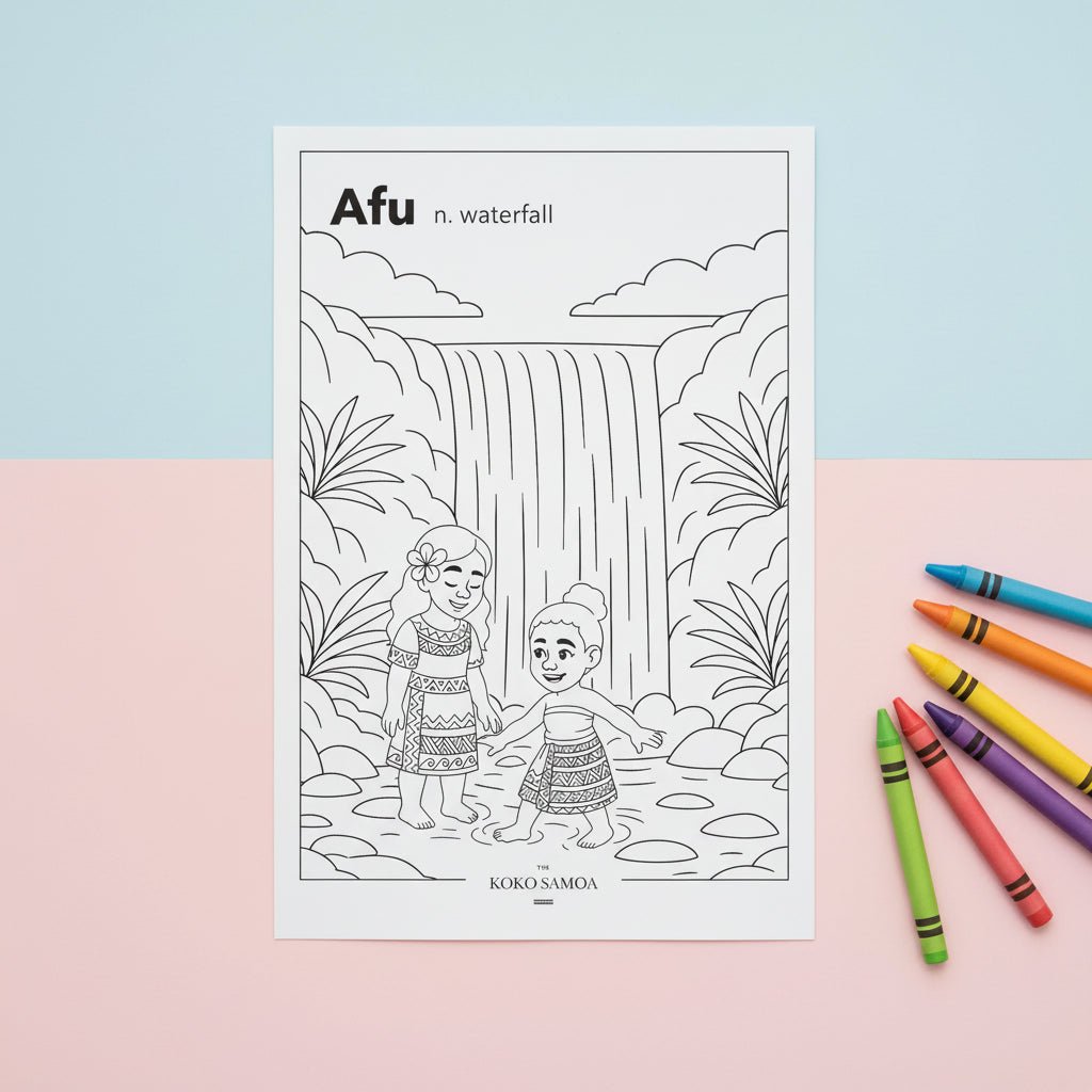 Downloadable Learn and Colour Sheet - Afu - AU/NZ/USA - The Koko Samoa