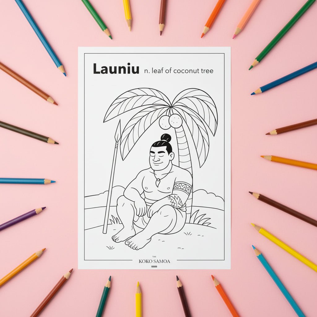 Downloadable Learn and Colour Sheet - Launiu - AU/NZ/USA - The Koko Samoa