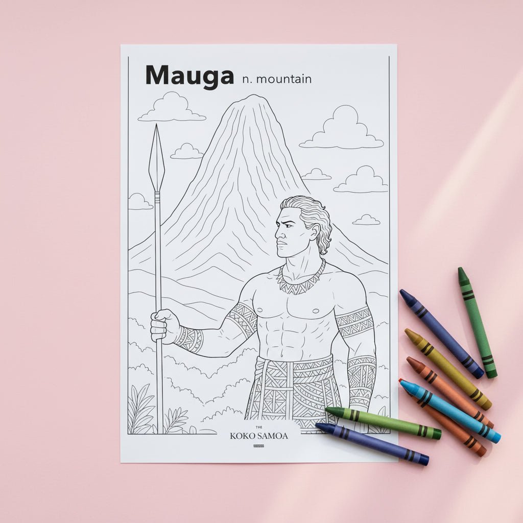 Downloadable Learn and Colour Sheet - Mauga - AU/NZ/USA - The Koko Samoa
