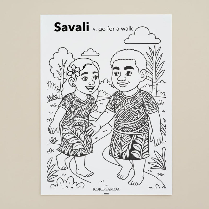 Downloadable Learn and Colour Sheet - Savali - AU/NZ/USA - The Koko Samoa