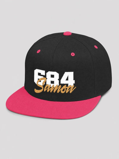 Flat Bill Snapback Hat - 684 Samoa - White & Gold Embroidery
