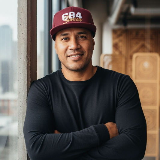 Flat Bill Snapback Hat - 684 Samoa - White & Gold Embroidery - AU/NZ/USA - The Koko Samoa