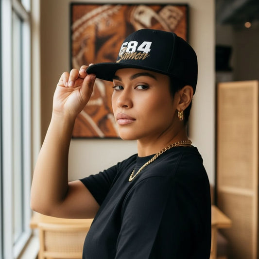 Flat Bill Snapback Hat - 684 Samoa - White & Gold Embroidery - AU/NZ/USA - The Koko Samoa