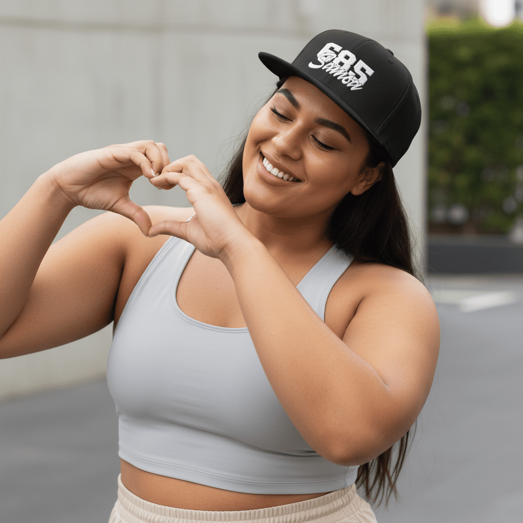 Fulfill Engine flat bill snapback hat with Samoa embroidery in white, featuring a structured brim and adjustable snapback closure.