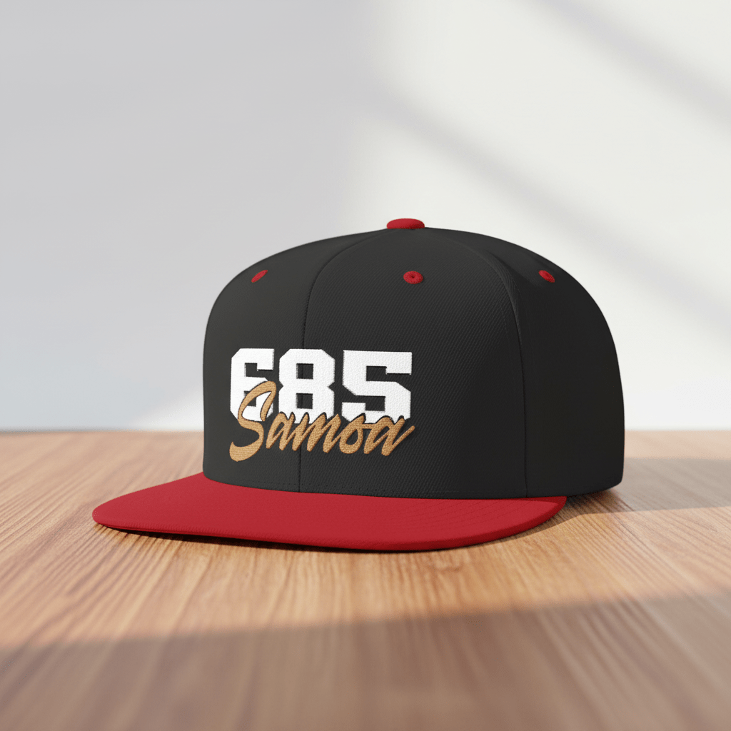 Flat Bill Snapback Hat - 685 Samoa - White & Gold Embroidery - AU/NZ/USA - The Koko Samoa