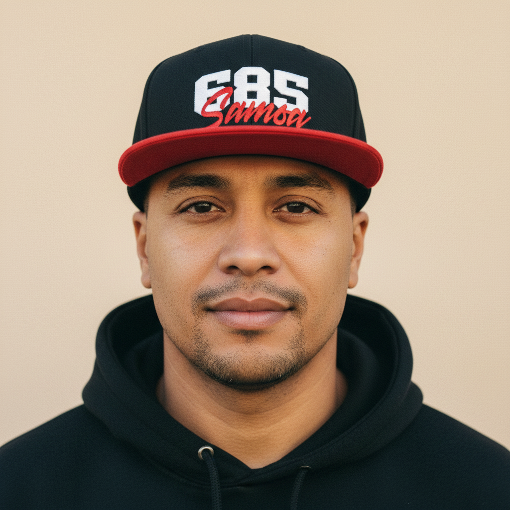 Flat Bill Snapback Hat - 685 Samoa - White & Red Embroidery - AU/NZ/USA