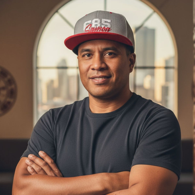 Flat Bill Snapback Hat - 685 Samoa - White & Red Embroidery - AU/NZ/USA - The Koko Samoa