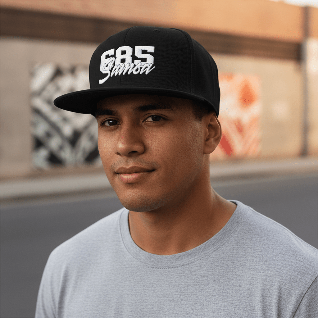 Flat Bill Snapback Hat - 685Samoa - Black Embroidery - AU/NZ/USA - The Koko Samoa
