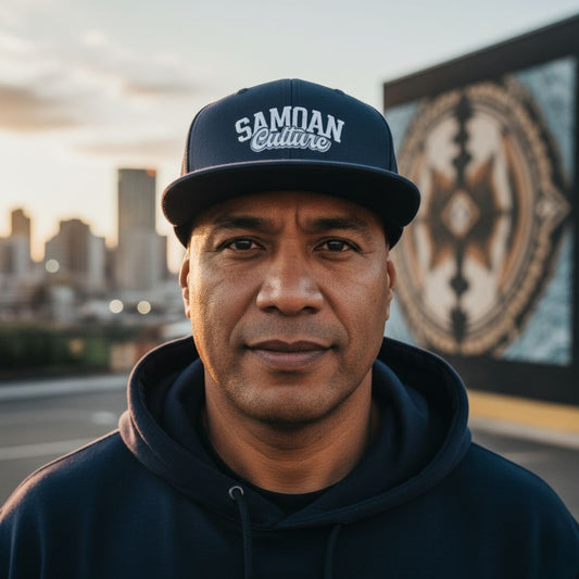 Flat Bill Snapback Hat - Samoa Culture - White & Grey Embroidery - AU/NZ/USA - The Koko Samoa