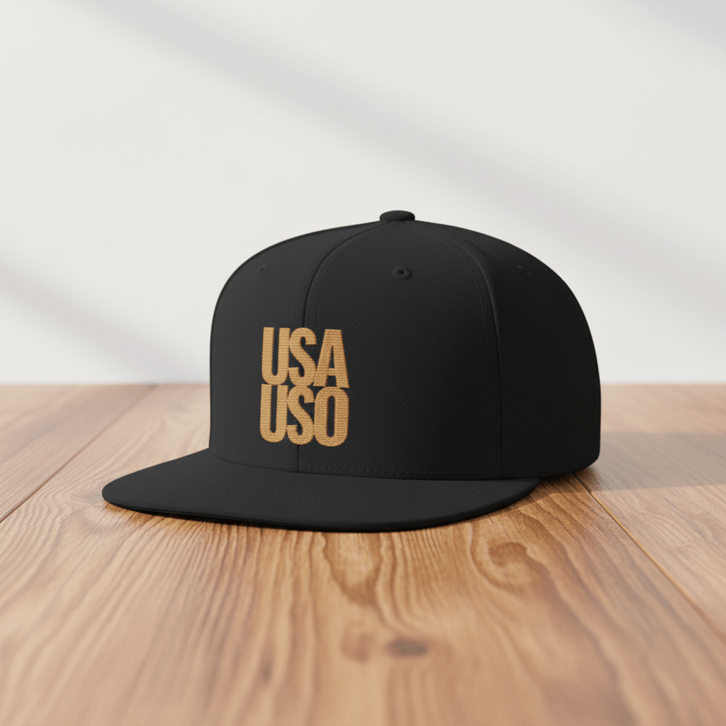 Flat Bill Snapback Hat — USA USO - Gold Embroidery - AU/NZ/USA - The Koko Samoa