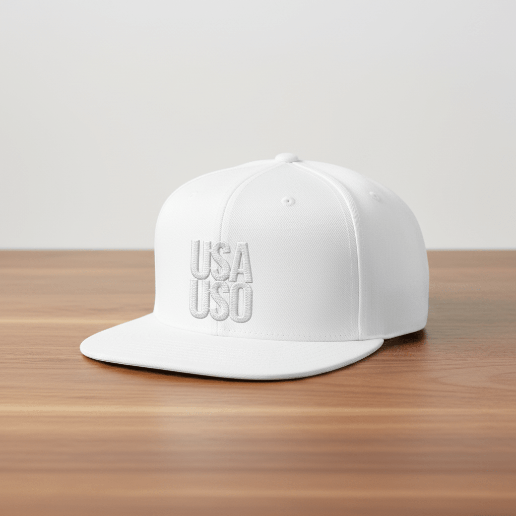 Flat Bill Snapback Hat — USA USO - White Embroidery - AU/NZ/USA - The Koko Samoa