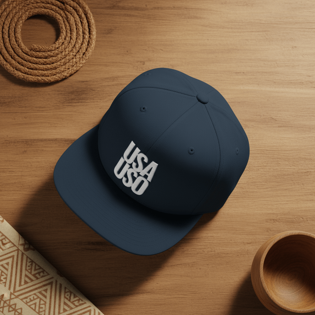 Flat Bill Snapback Hat — USA USO - White Embroidery - AU/NZ/USA - The Koko Samoa