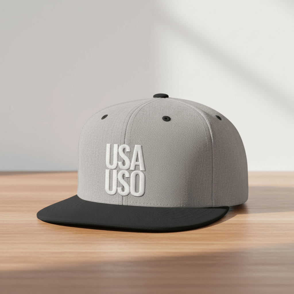 Flat Bill Snapback Hat — USA USO - White Embroidery - AU/NZ/USA - The Koko Samoa