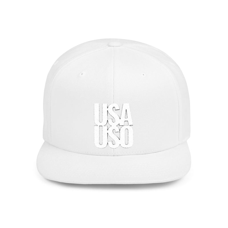 Flat Bill Snapback Hat - USA USO - White - The Koko Samoa