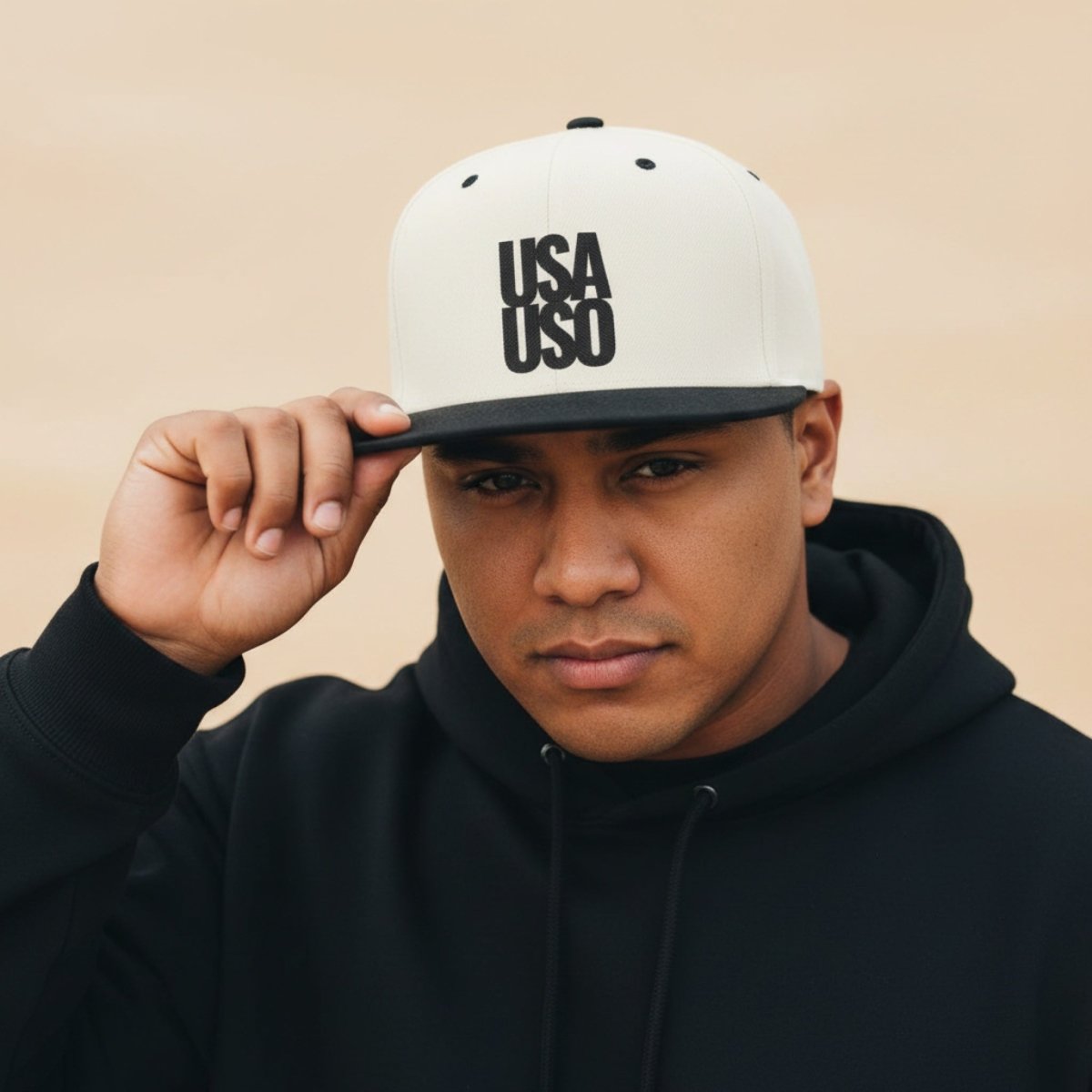 Flat Bill Snapback Hat - USAUSO - Black Embroidery - AU/NZ/USA - The Koko Samoa