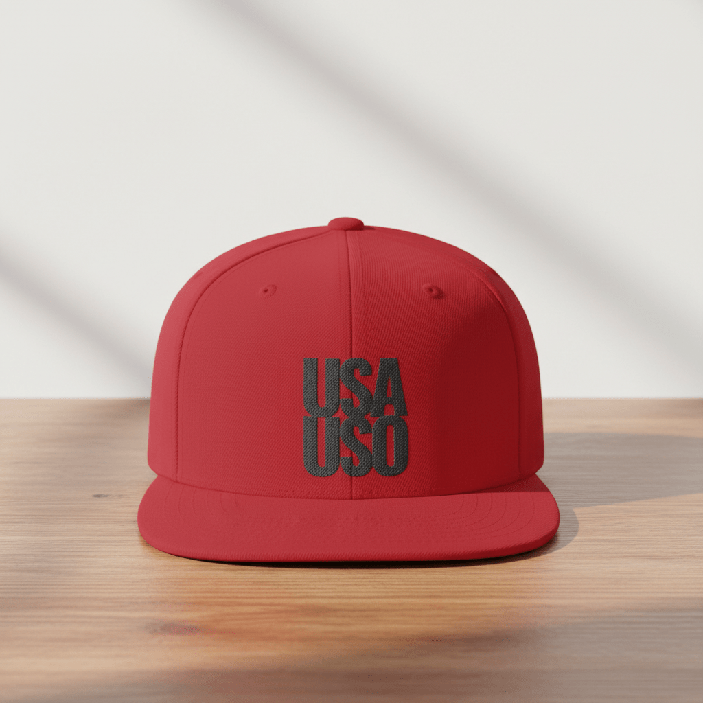Flat Bill Snapback Hat - USAUSO - Black Embroidery - AU/NZ/USA - The Koko Samoa