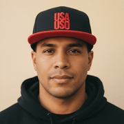 Flat Bill Snapback Hat - USAUSO - Red Embroidery - AU/NZ/USA - The Koko Samoa